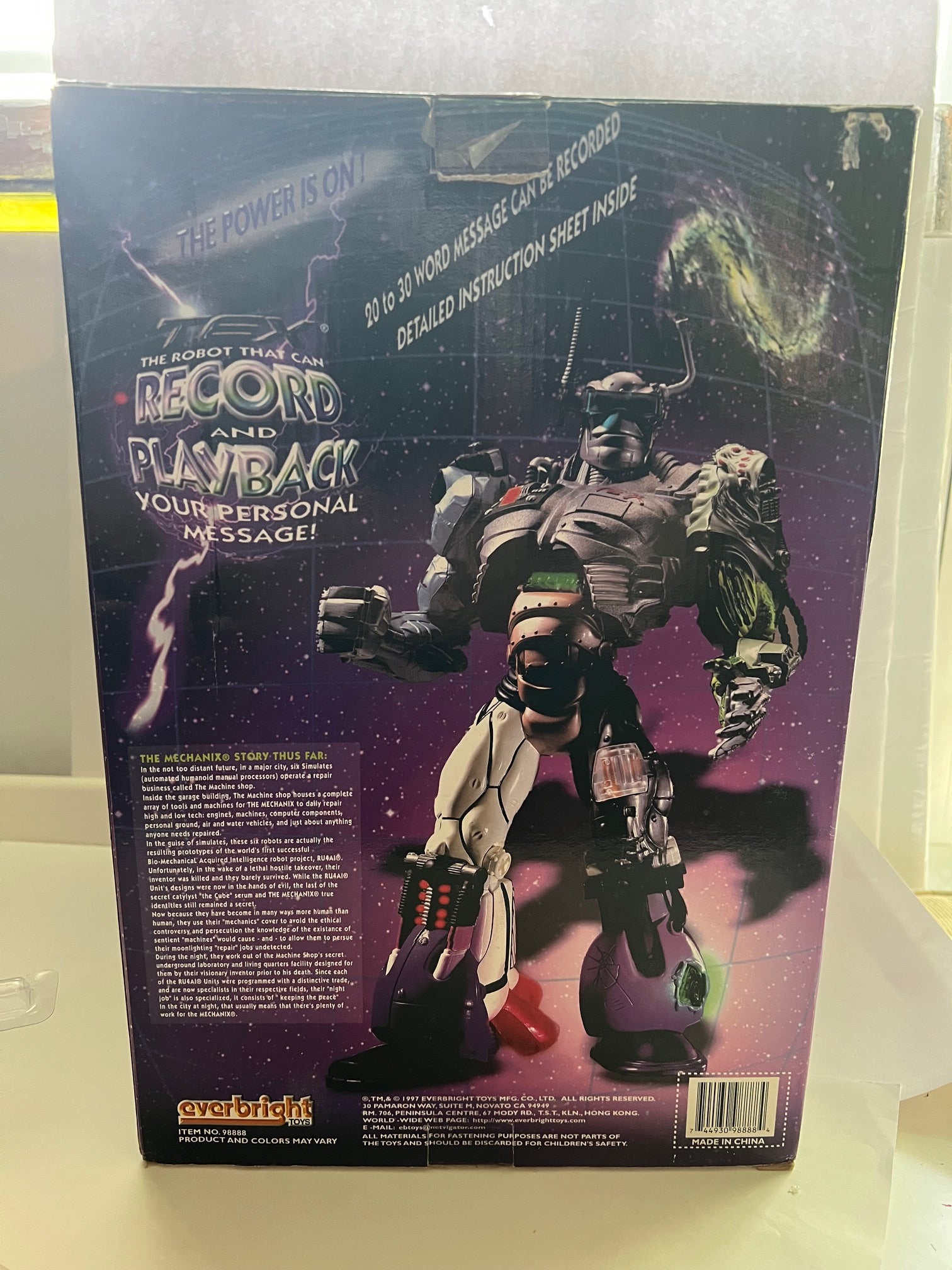 Mechanix T.E.X. RU4AI Animated Robot 1998 Everbright Toys - 12" Figure in Box