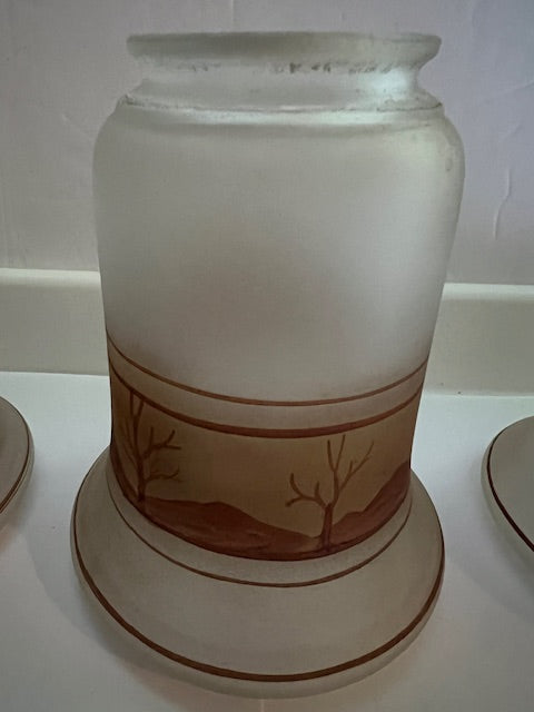 Set of Three 1920s Hand-Painted Frosted Glass Lamp Shades - Bell Shape