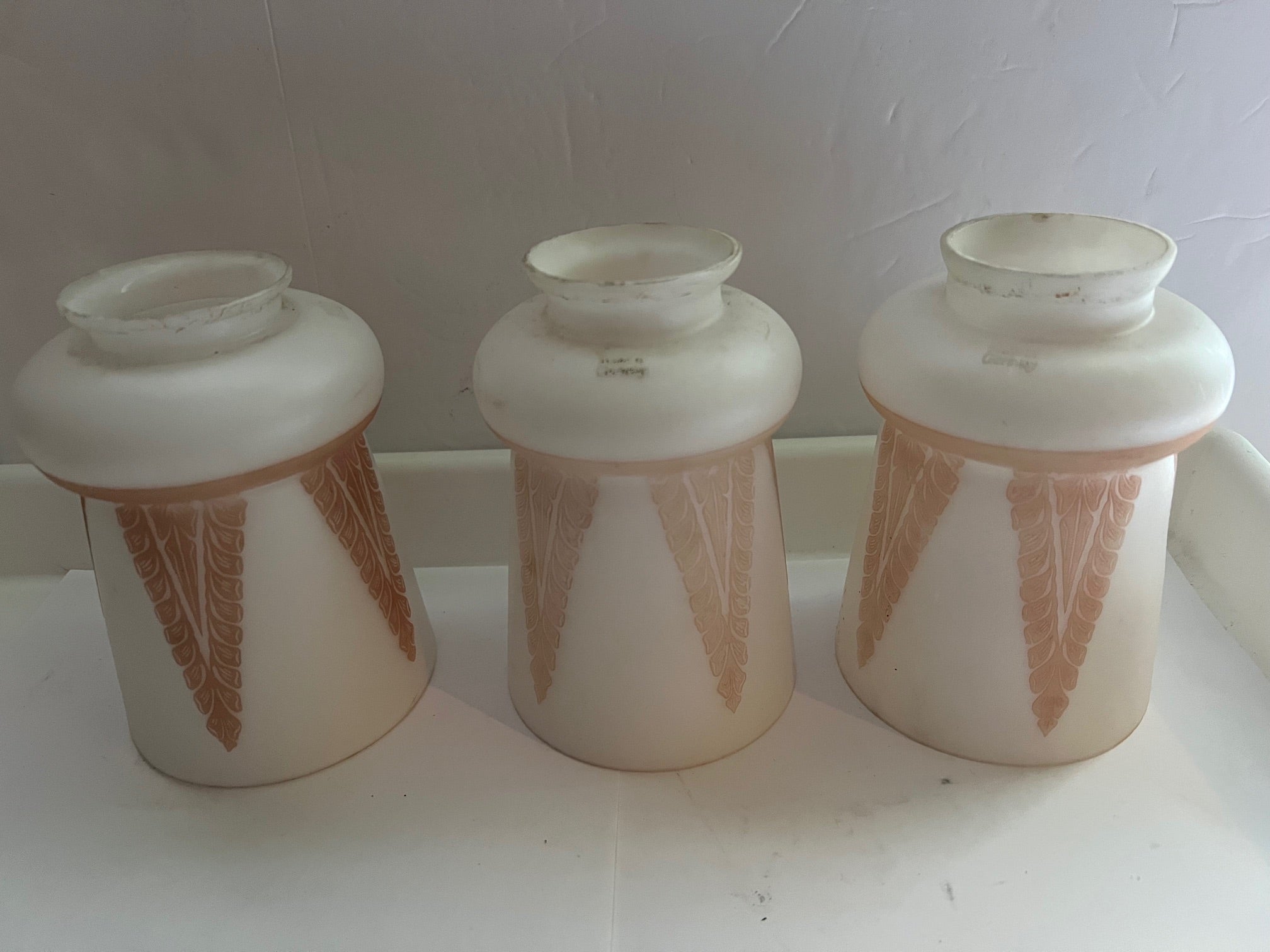 Set of 3 Antique German Frosted Glass Lamp Shades - Victorian Style