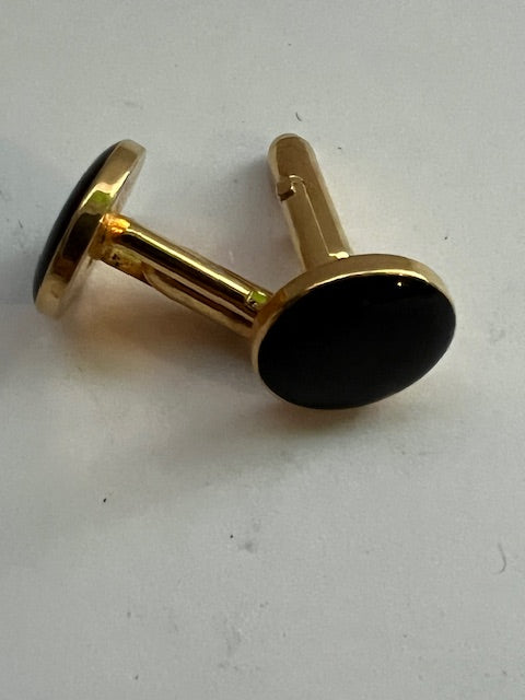 Vintage Black Onyx Cabochon Gold Tone Cuff Links