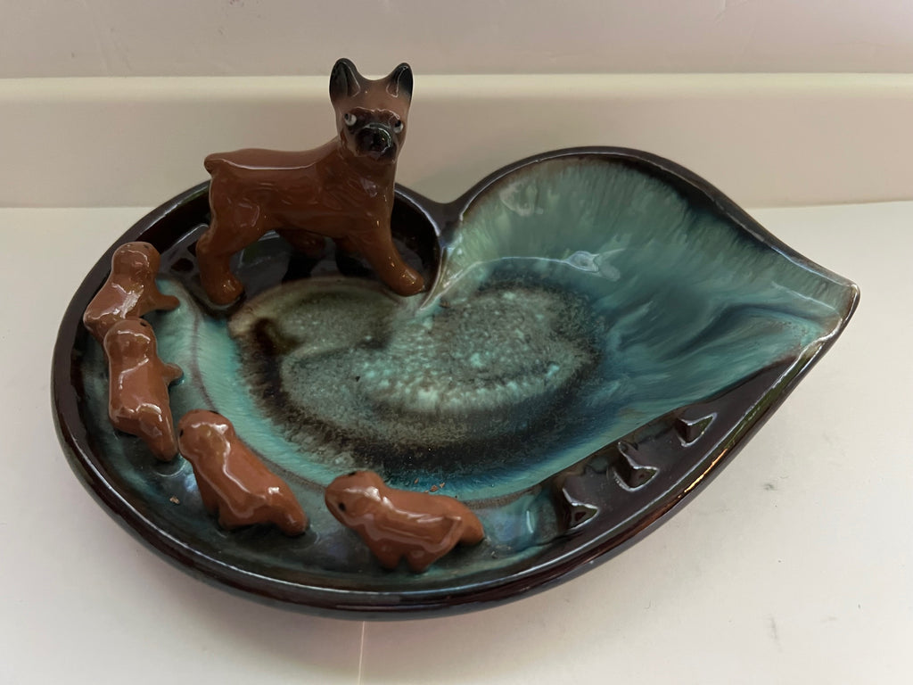 1950s Japanese Tilso Boxer Dog & Puppies Ceramic Ashtray