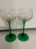Pair of Vintage Green-Stemmed Wine Glasses