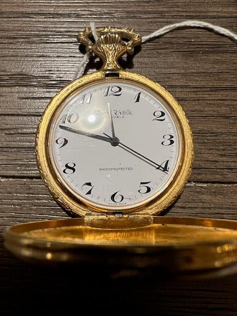 Andre Rivalle 17 Jewels Vintage Gold-Tone Hunter Case Pocket Watch