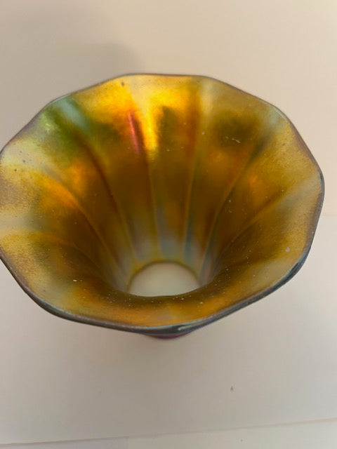 Antique Gold Aurene Iridescent Art Glass Lamp Shade - Attributed Tiffany/Steuben