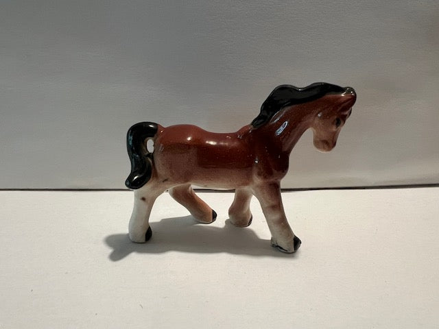 Vintage Porcelain Horse Figurine - Made in Japan, Chestnut with Black Mane
