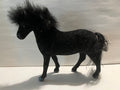 Vintage 1970s Black Flocked Horse Figurine with Hair Mane & Tail