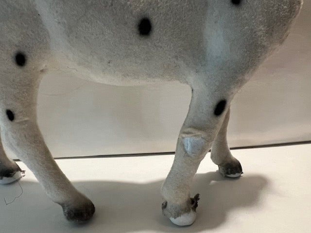 Vintage Flocked White Horse with Black Spots Figurine