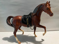 Vintage Breyer Matte Chestnut Horse with 4 White Socks, Black Saddle & Silver Stirrups