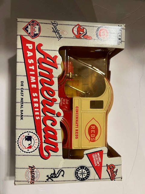 1993 Cincinnati Reds American Pastime Series Die-Cast Metal Bank Truck - Mint in Box