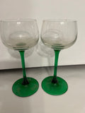 Vintage Green Stem Wine Glasses - Set of 2