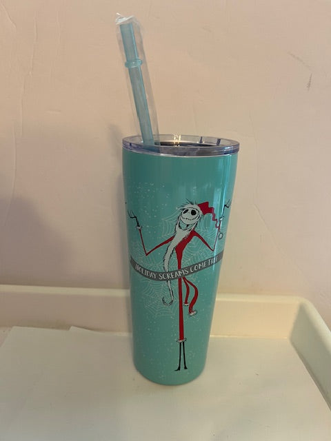 Jack Skellington Holiday Thermal Metal Tumbler with Lid and Straw