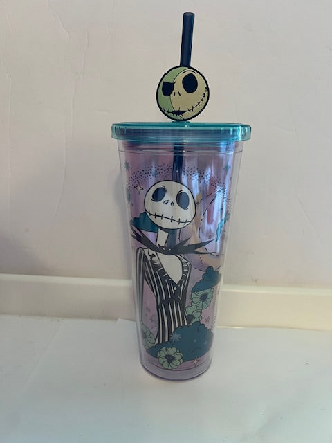 Silver Buffalo Disney Nightmare Before Christmas Jack Skellington Plastic Travel Tumbler with Lid & Straw