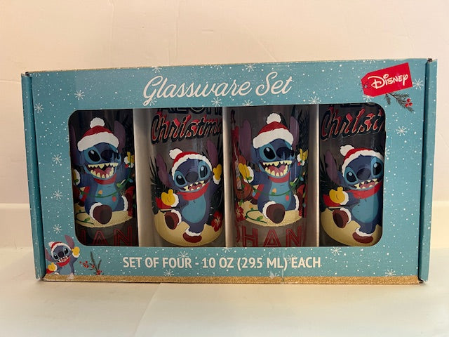 Disney Lilo & Stitch Holiday Glassware Set of 4 (10 oz) - New in Box