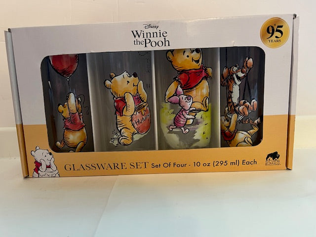Disney Winnie the Pooh 4-Piece 10 oz Glass Tumbler Set by Silver Buffalo - New in Box