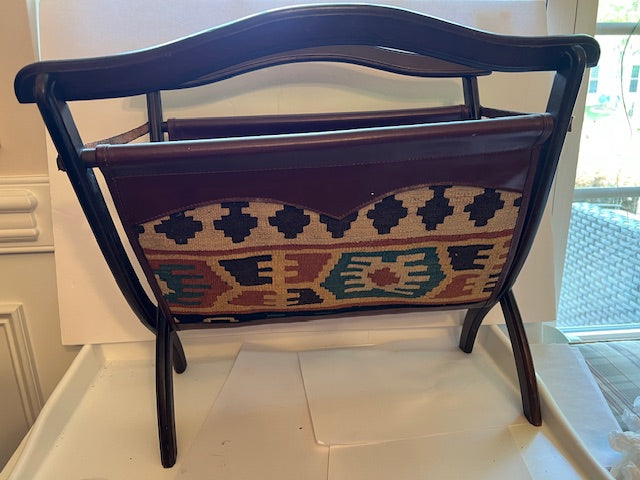 Authentic Turkish Kilim & Leather Magazine Rack