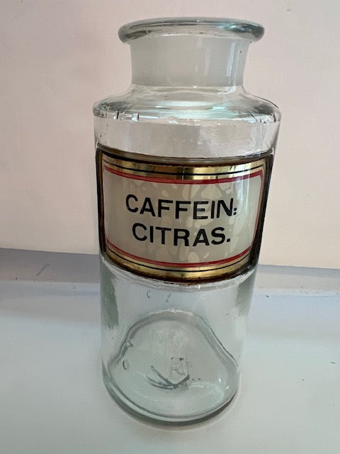 Vintage Apothecary Pharmacy Bottle - "CAFFEIN: CITRAS" Label Under Glass, YCC Logo