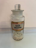 Antique Apothecary Jar with Stopper - "Sodii Bicarb" Recessed Gold & Red Label