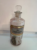 Antique Victorian Apothecary Bottle with Label Under Glass "OL. CARYOPH." (Clove Oil) & Stopper