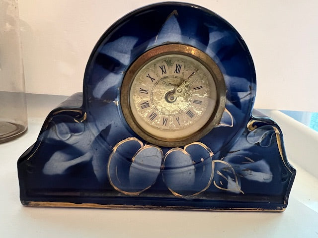 Vintage Mercedes Wind-Up Mantle Clock - Cobalt Blue & Gold, West Germany