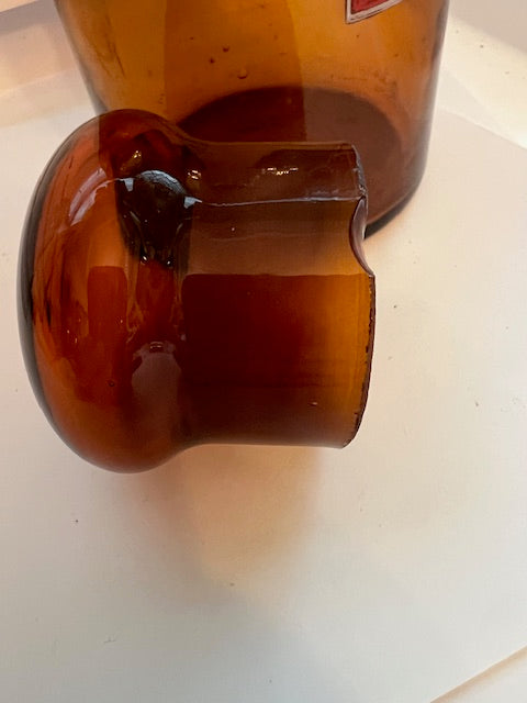 Antique Topaz Amber Apothecary Jar with Stopper & Pour Cup - "Huile Foie de Morue" c. 1880s-1900s