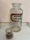 Vintage Apothecary Jar with Hand-Blown Bubble Stopper - 'Magnes Carb: Pond' Label