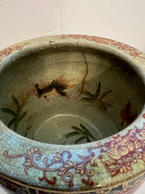 Pair of Vintage Chinese Satsuma-Style Ceramic Koi Fish Planters / Bowls
