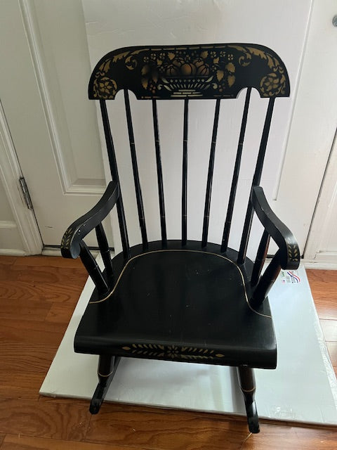 Vintage Nichols & Stone Child's Boston Rocker - Black with Gold Stenciling