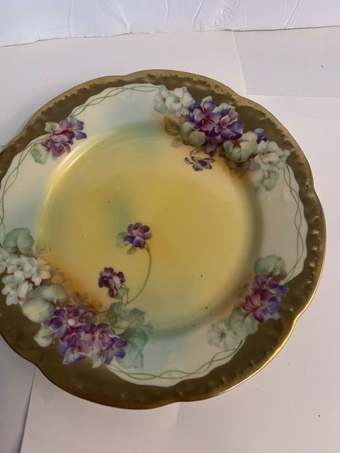 Antique Imperial Austria Bone China 7" Dessert Plate - Purple Violets & Gold Trim