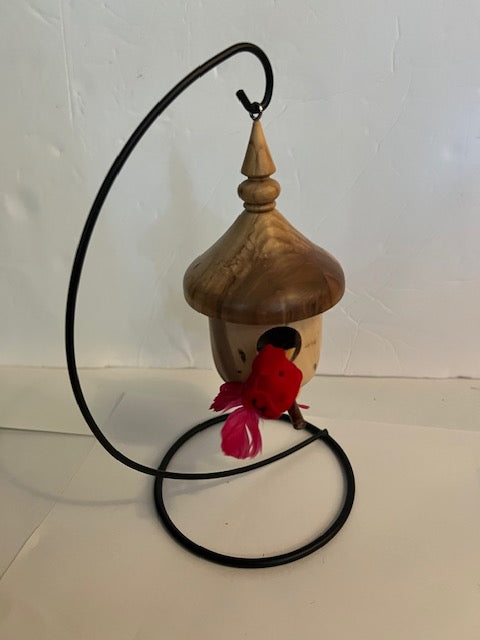 Hand-Turned Wood Birdhouse Ornament with Stand - Signed Gotham 1998