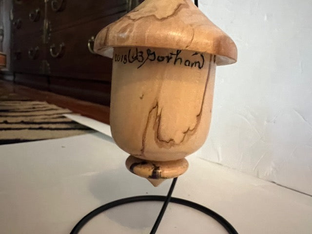 Hand-Turned Wood Birdhouse Ornament with Stand - Signed Gotham 1998