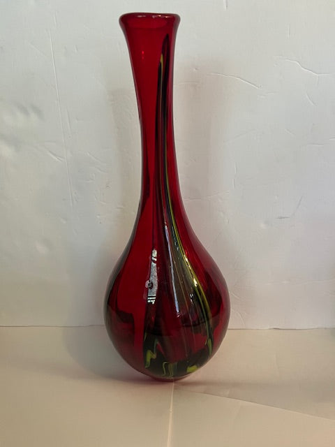 Murano Style Hand-Blown Red Glass Vase, 14.5"