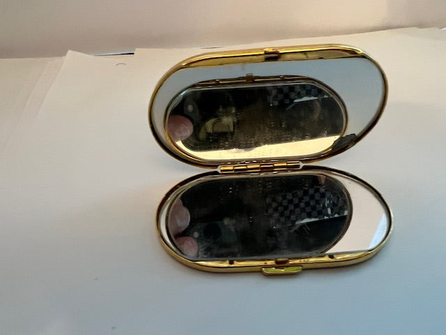 Vintage Rhinestone Compact Makeup Mirror - Copper Tone