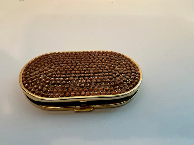 Vintage Rhinestone Compact Makeup Mirror - Copper Tone