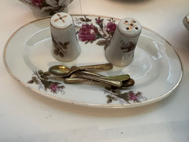 Vintage 1950s Moss Rose Child's Tea Set - 30 Pieces, Made in Japan
