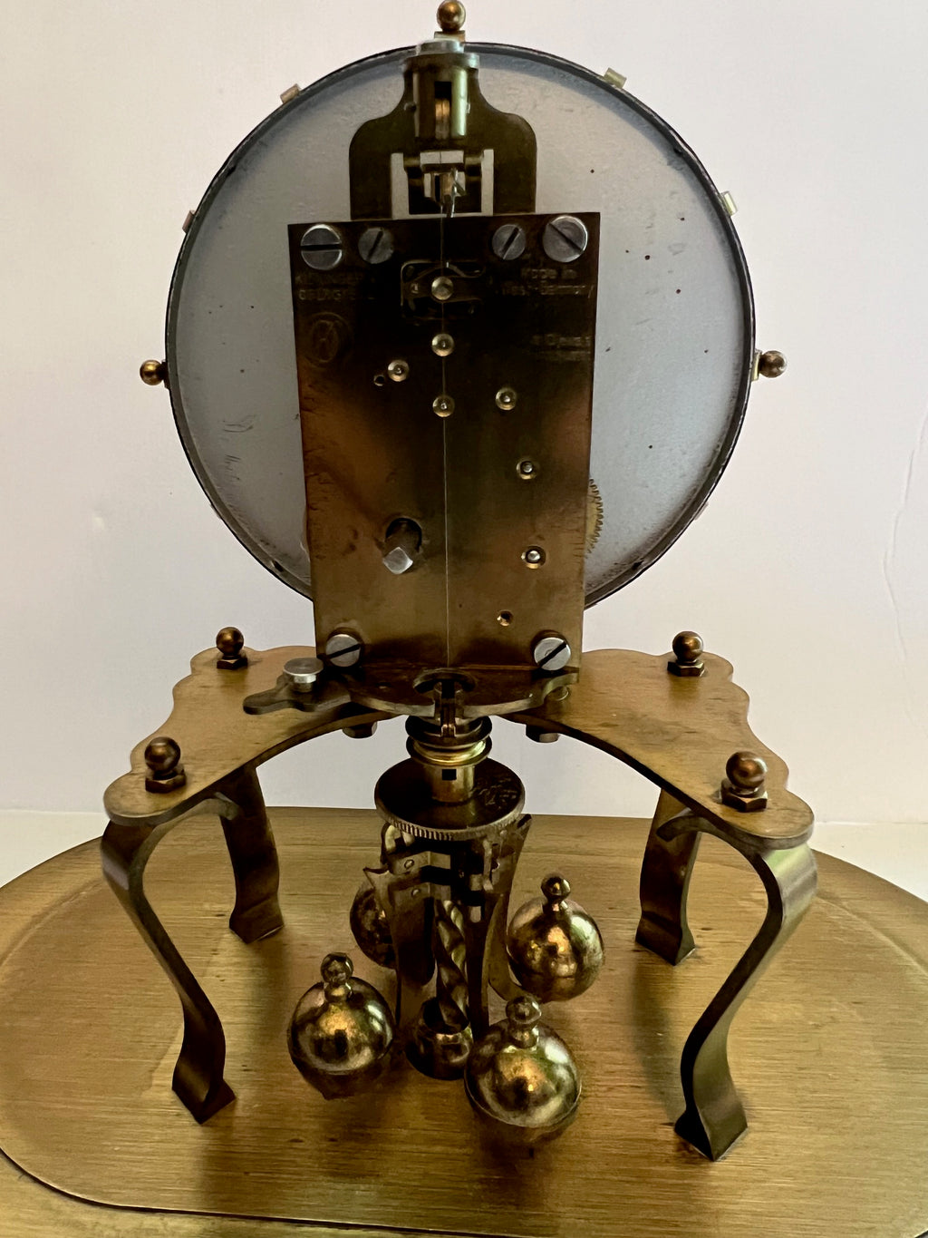 Vintage Kieninger & Obergfell Anniversary Clock - West Germany, Brass with Glass Dome