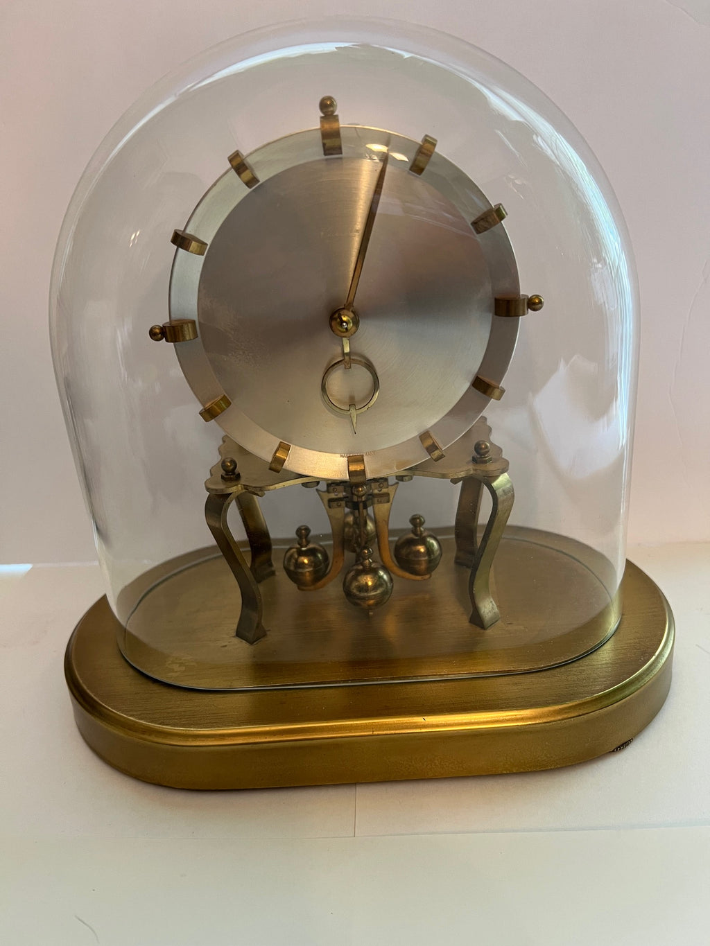 Vintage Kieninger & Obergfell Anniversary Clock - West Germany, Brass with Glass Dome