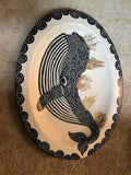 ANJA Signed Ceramic Whale Platter with Gold Ships - Oval Art Plate 15" x 11.5"