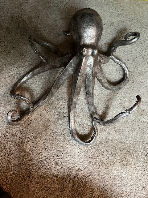 Octopus Sculpture in Aged Pewter Finish - Resin Nautical Decor