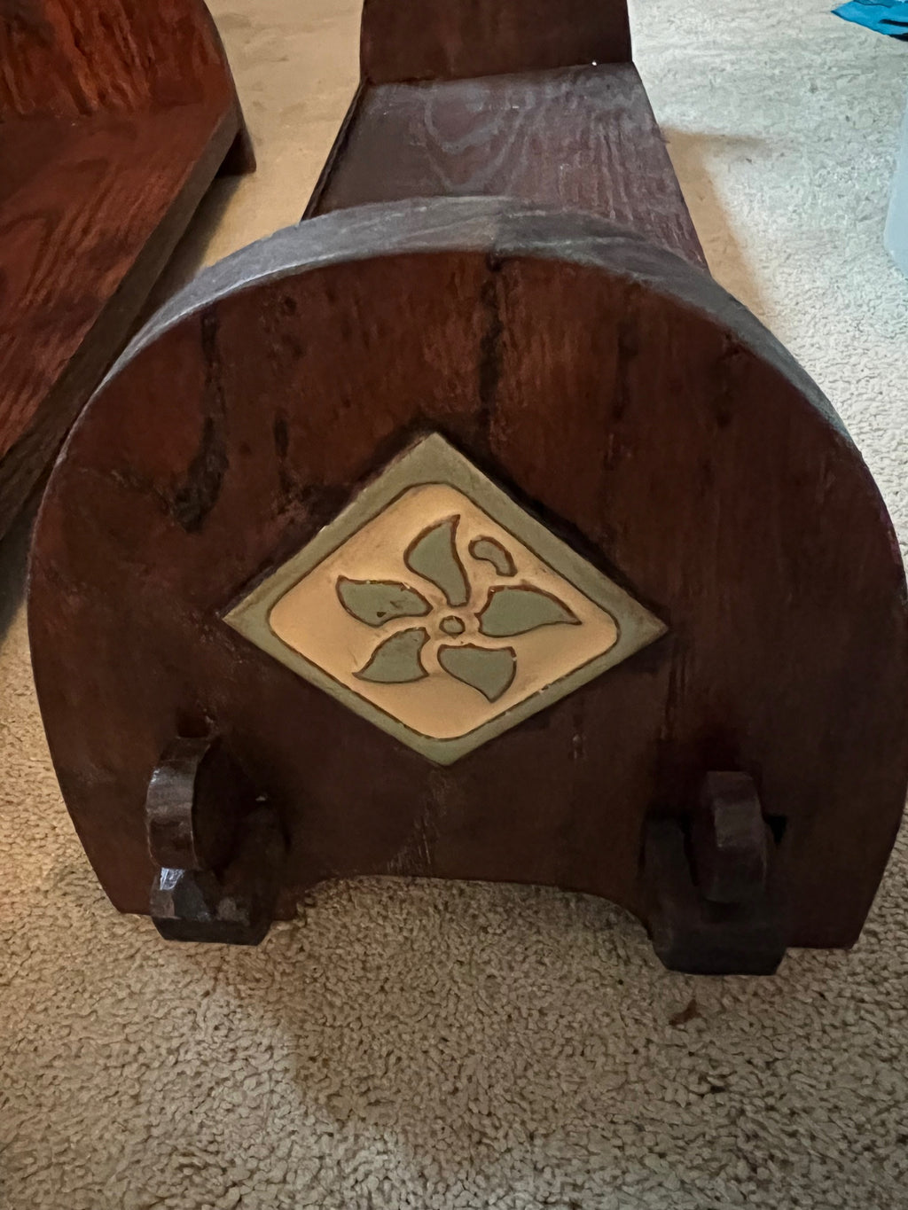 Pair of Handmade Arts & Crafts Oak Book Racks with Flint Tiles