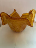 Murano Hand Blown Art Glass Centerpiece Bowl - Orange & Yellow