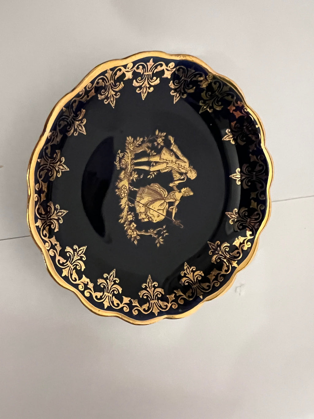 Limoges France Cobalt Blue & Gold Porcelain Small Dish - Courting Couple