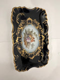 Antique Dresden Porcelain Ring/Dresser Tray - Cobalt Navy & Gold, Hand-Painted Courting Couple