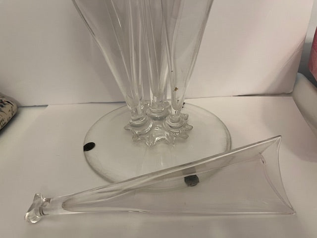 Vintage Steuben Signed Clear Glass 6-Prong "Grotesque" Epergne Vase, 15"