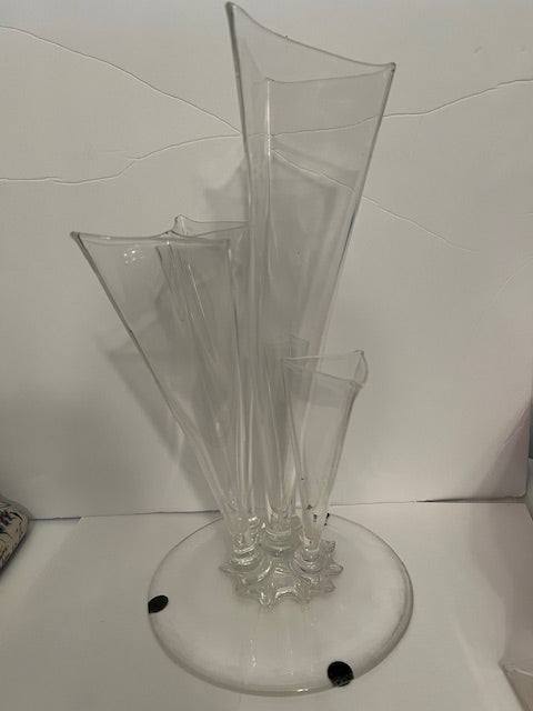 Vintage Steuben Signed Clear Glass 6-Prong "Grotesque" Epergne Vase, 15"