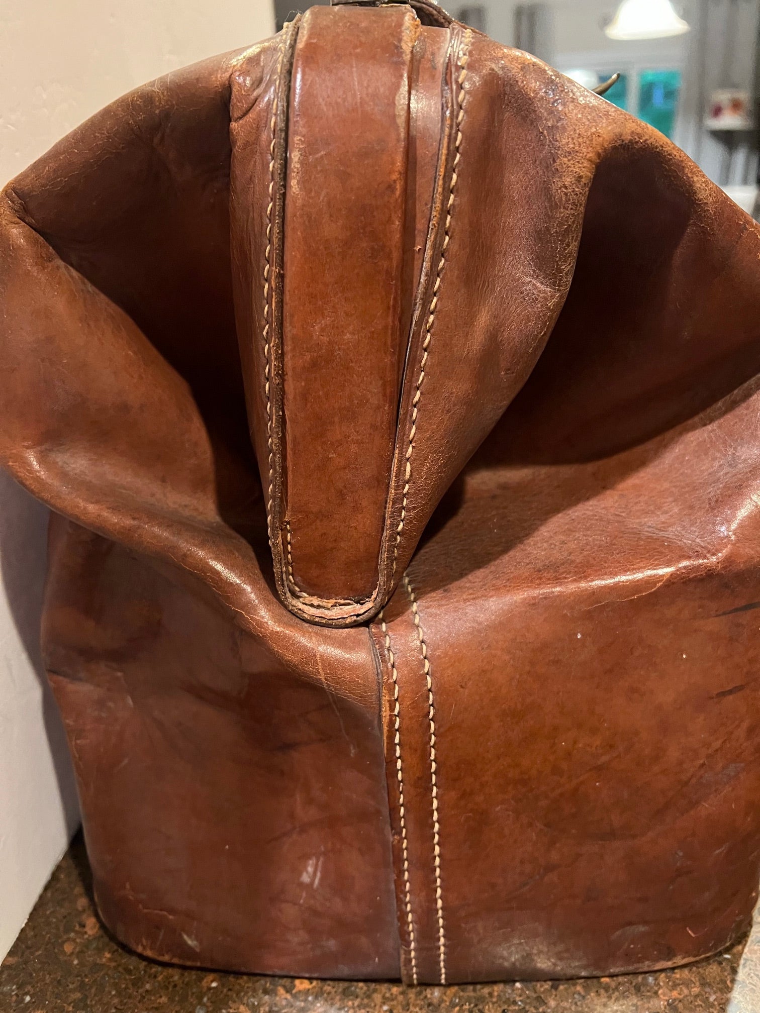 Antique Brown Leather Doctor's Bag with Brass Latches - Rare Original