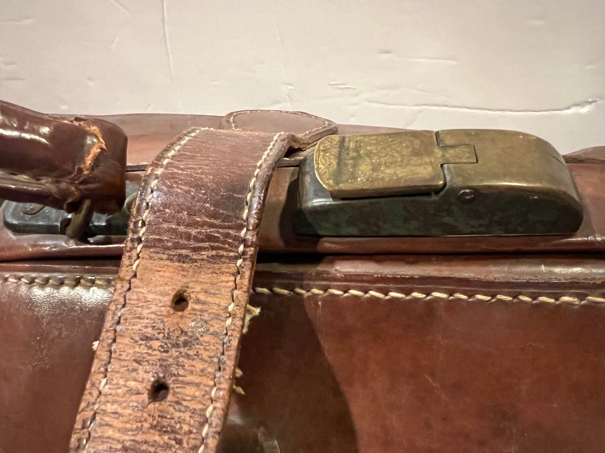 Antique Brown Leather Doctor's Bag with Brass Latches - Rare Original