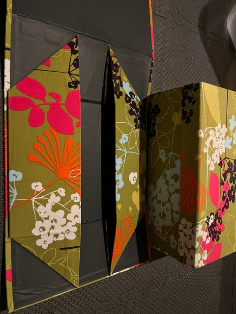 Set of Floral Fabric-Covered Collapsible Storage Boxes