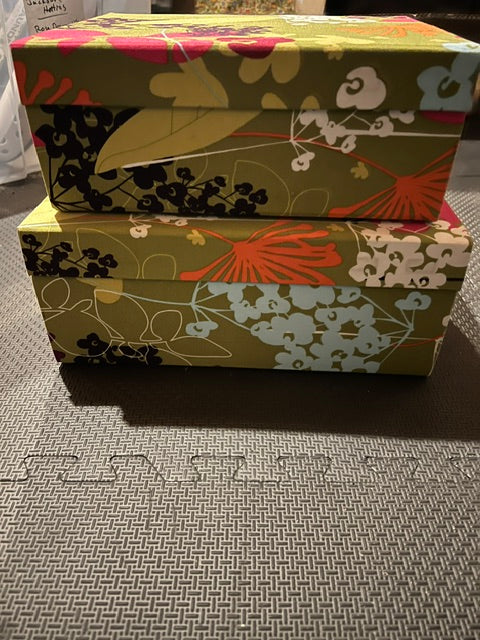 Set of Floral Fabric-Covered Collapsible Storage Boxes