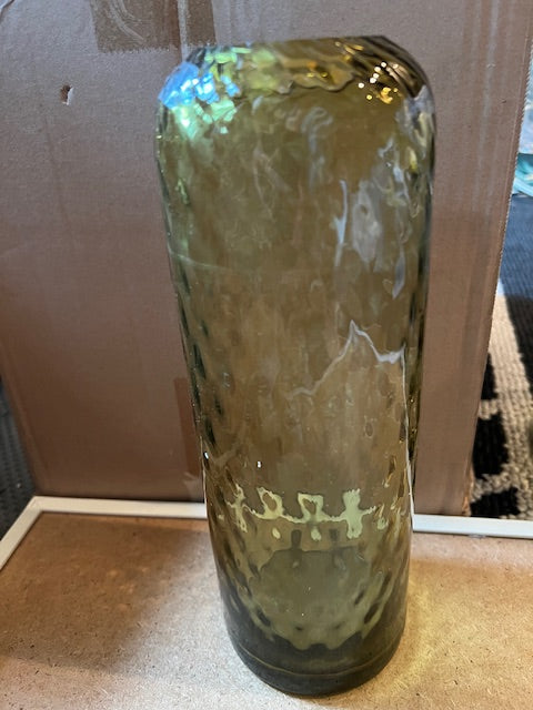 LSA Dapple Mouth-Blown Glass Vase, Topaz, 10¾" Tall — New