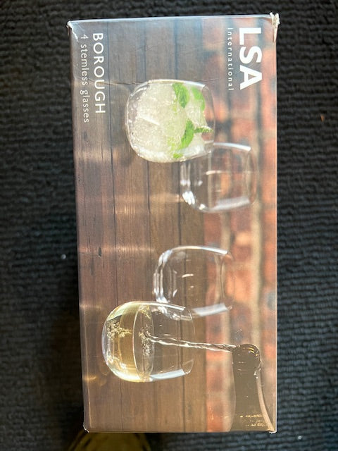 LSA International Borough Stemless Glasses - Set of 4 (New in Box)